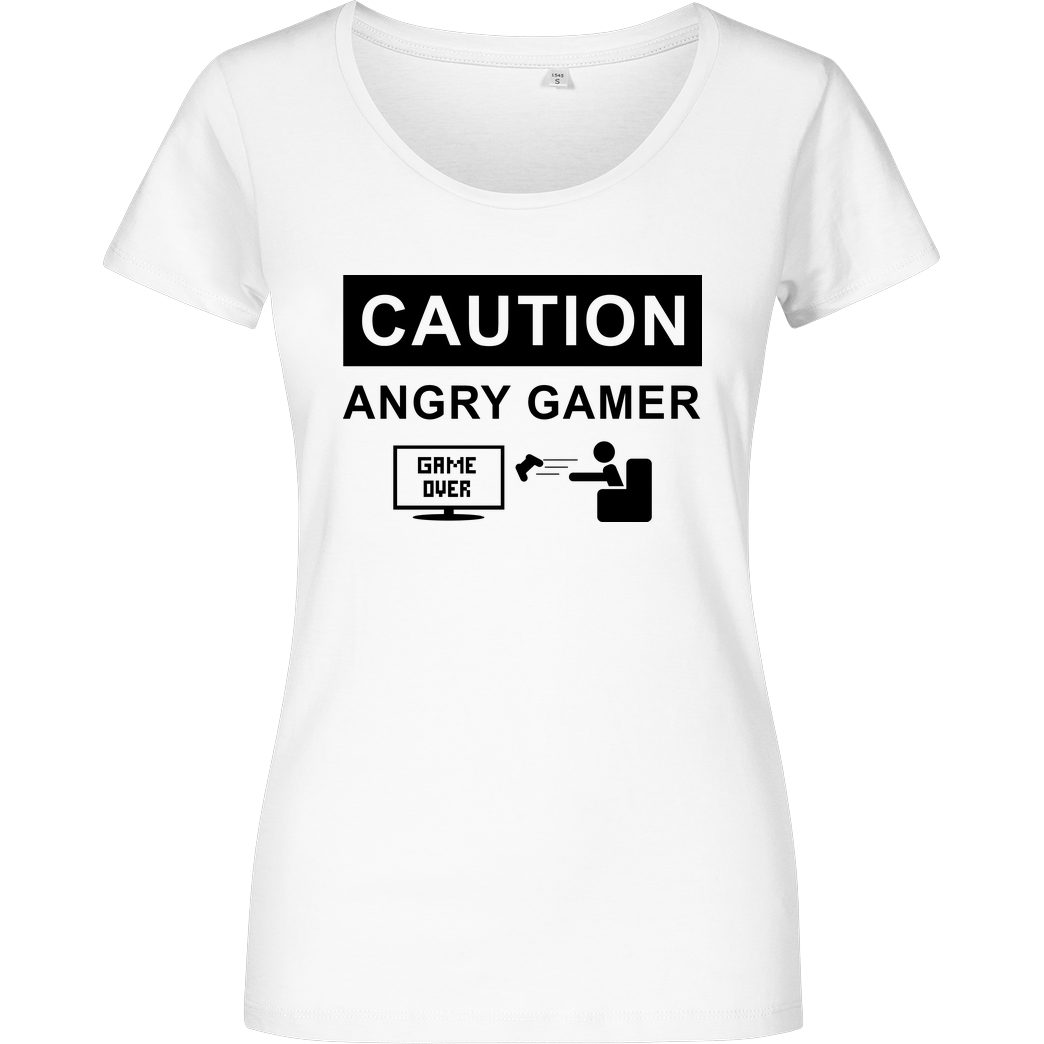 bjin94 Caution! Angry Gamer T-Shirt Damenshirt weiss