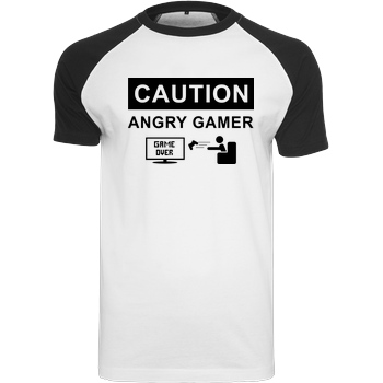 bjin94 Caution! Angry Gamer T-Shirt Raglan-Shirt weiß
