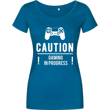 bjin94 Caution Gaming v1 T-Shirt Damenshirt petrol