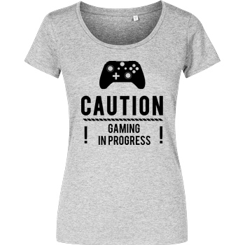 bjin94 Caution Gaming v2 T-Shirt Damenshirt heather grey