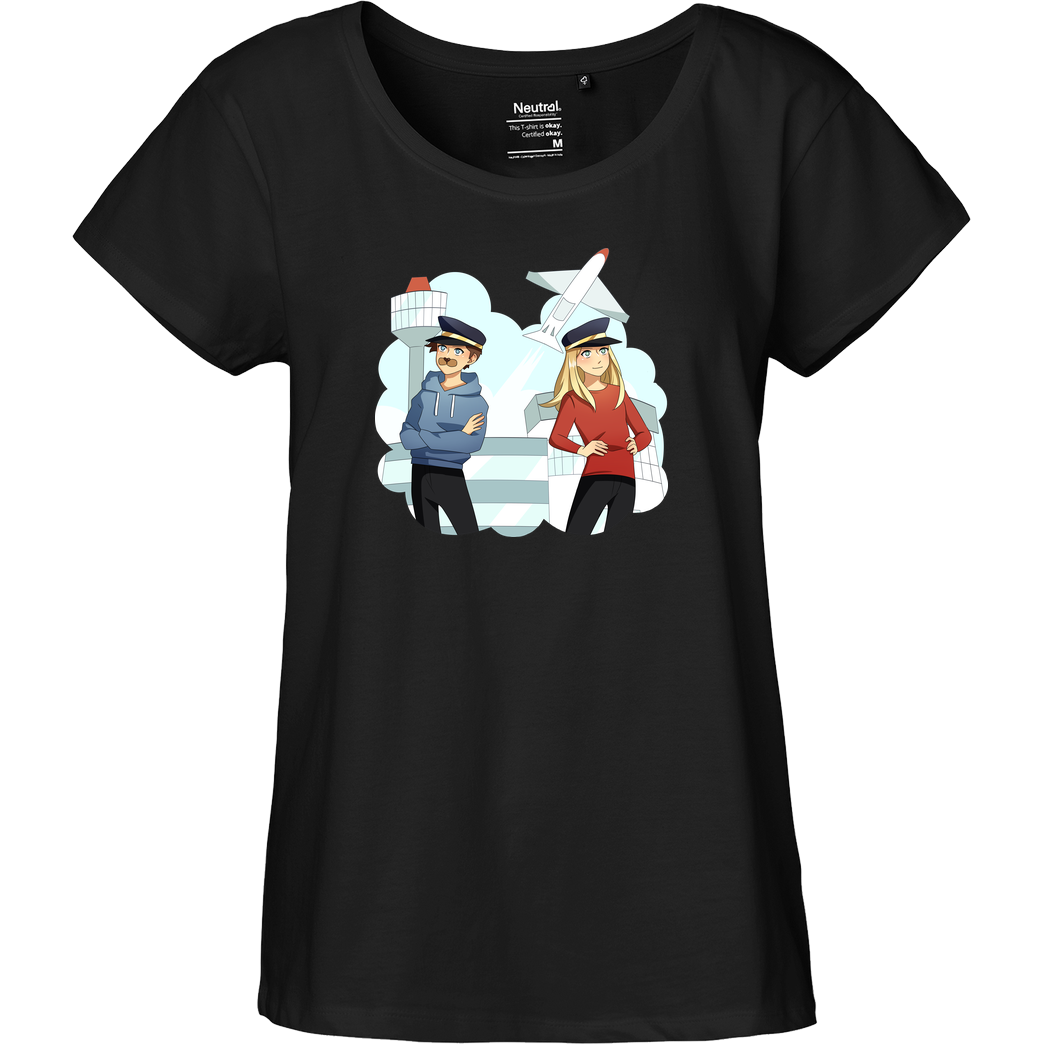 EpicStun EpicStun - Flughafen T-Shirt Fairtrade Loose Fit Girlie - schwarz