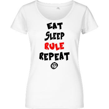 hallodri Hallodri - Eat Sleep Rule Repeat T-Shirt Damenshirt weiss