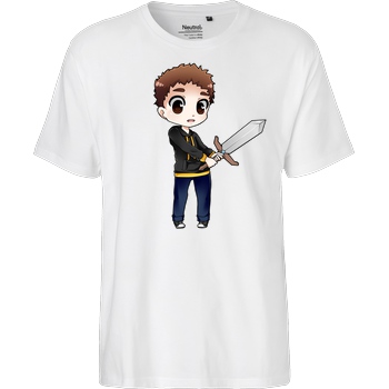 Poxari Poxari - Chibi mit Schwert T-Shirt Fairtrade T-Shirt - weiß