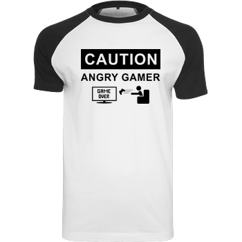 Caution! Angry Gamer Raglan Tee white