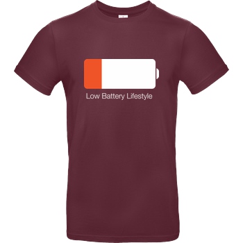 Geek Revolution Low Battery Lifestyle T-Shirt B&C EXACT 190 - Burgundy