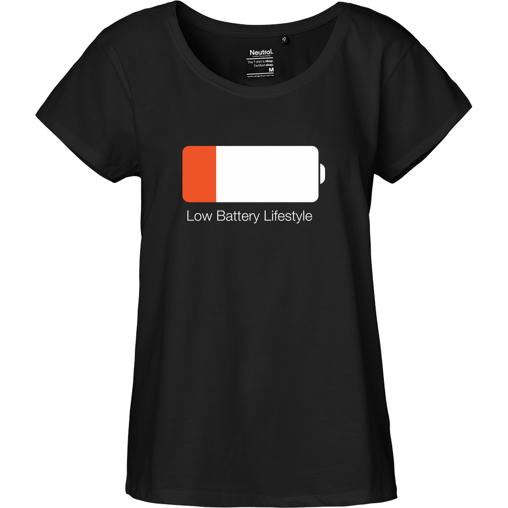 Geek Revolution Low Battery Lifestyle T-Shirt Fairtrade Loose Fit Girlie - black