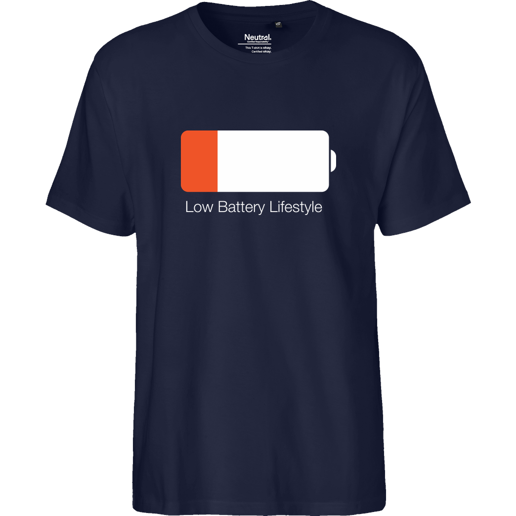 Geek Revolution Low Battery Lifestyle T-Shirt Fairtrade T-Shirt - navy