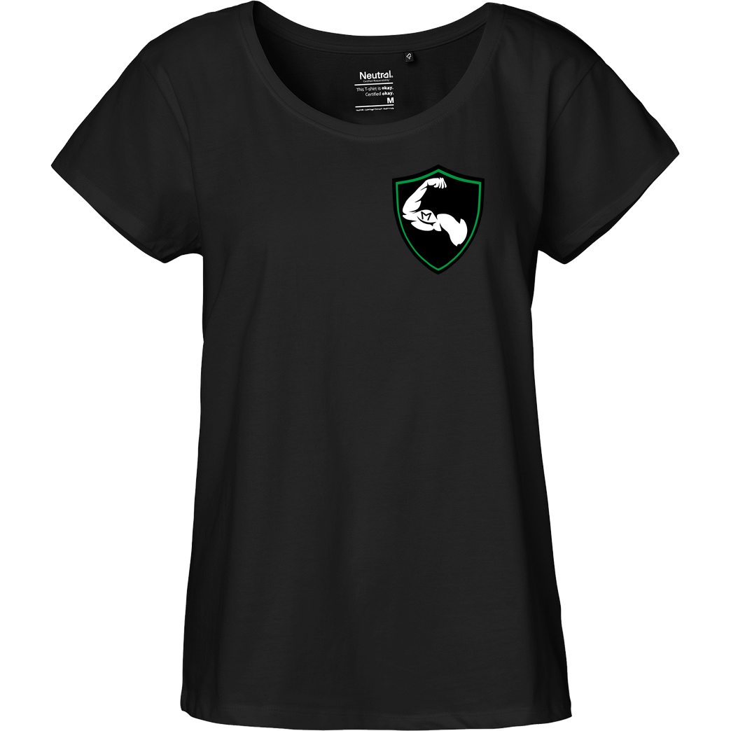 M4cM4nus M4cM4nus - Wappen und Schriftzug T-Shirt Fairtrade Loose Fit Girlie - black