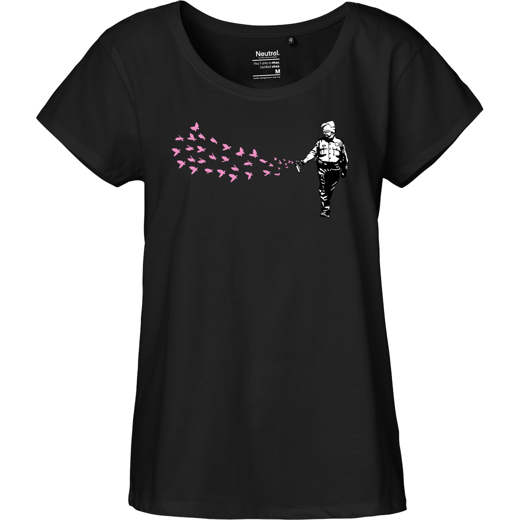 None Pepper Spray Cop (of Love) T-Shirt Fairtrade Loose Fit Girlie - black