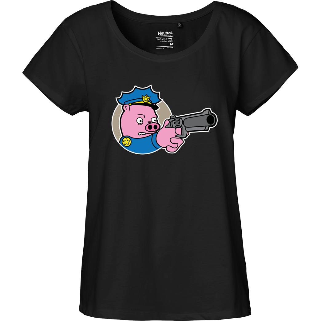 Geek Revolution Piggy Cop T-Shirt Fairtrade Loose Fit Girlie - black