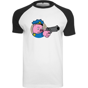 Geek Revolution Piggy Cop T-Shirt Raglan Tee white