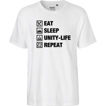 ScriptOase Unity-Life - Eat, Sleep, Repeat T-Shirt Fairtrade T-Shirt - white