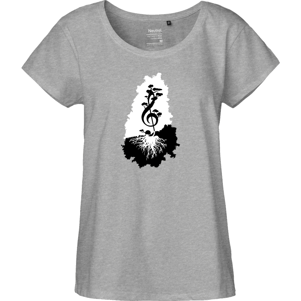 Lone Lobo treble clef T-Shirt Fairtrade Loose Fit Girlie - heather grey