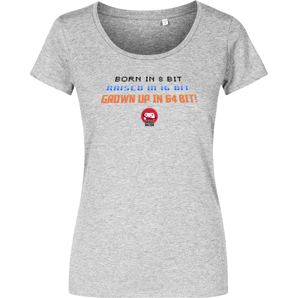 Spielewelten Spielewelten - Born in 8 Bit T-Shirt Damenshirt heather grey