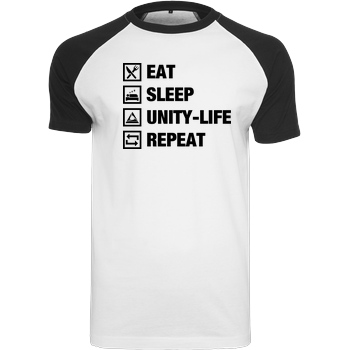 ScriptOase Unity-Life - Eat, Sleep, Repeat T-Shirt Raglan Tee white